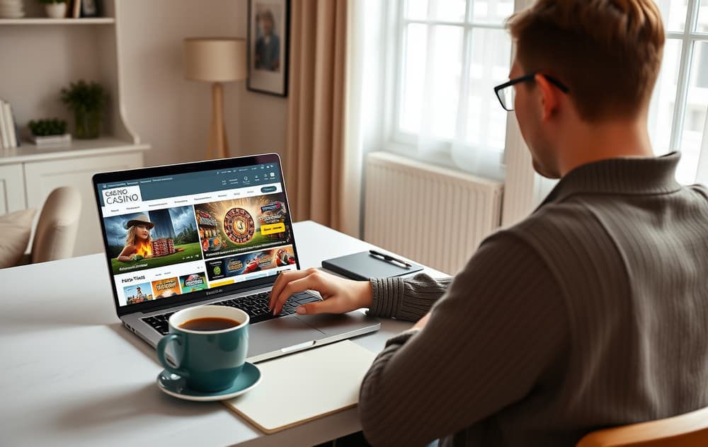 En person som sammenligner casinoer på en laptop