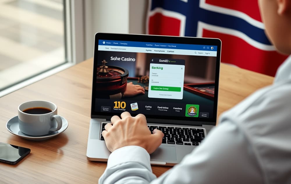 Person som spiller på casino uten registrering via BankID på laptop