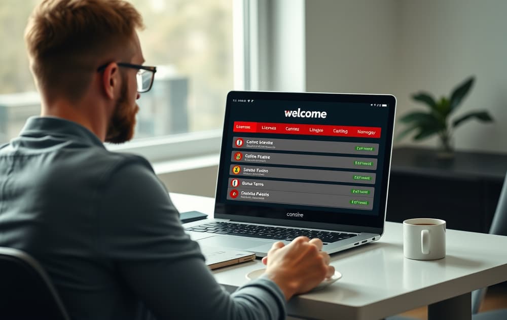 Norsk spiller som sammenligner casinoer på laptop med kaffekopp